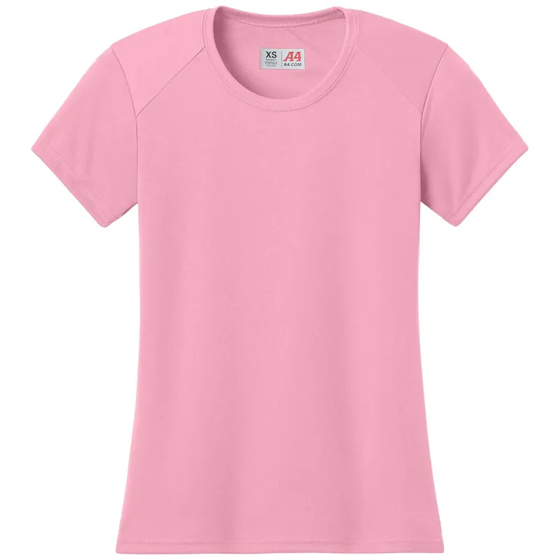 A4 Women's Pink Cooling Performance Short Sleeve Tee sold by Merchology