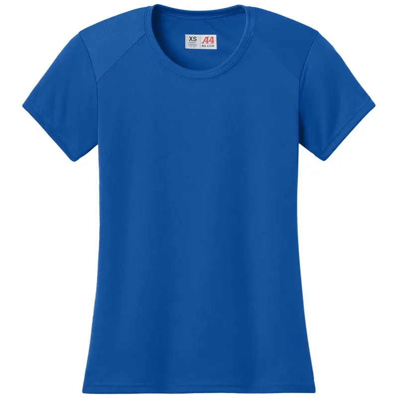 A4 Women's Royal Cooling Performance Short Sleeve Tee sold by Merchology