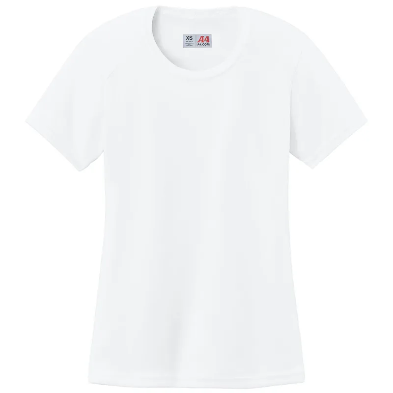 A4 Women's White Cooling Performance Short Sleeve Tee sold by Merchology