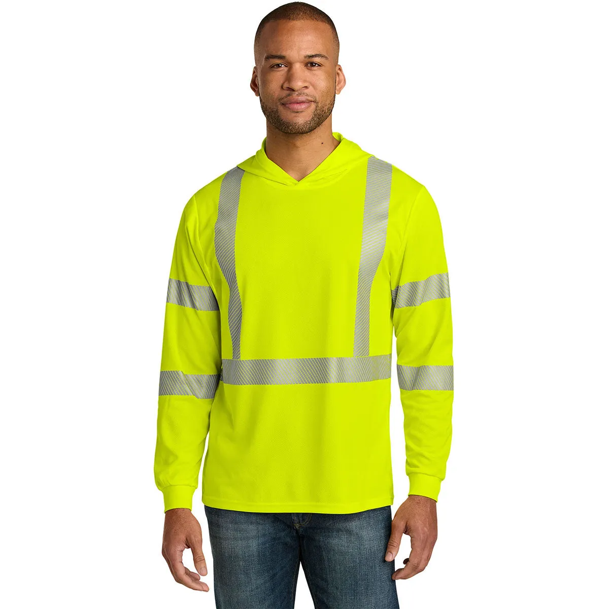 CornerStone Men's Safety Yellow ANSI 107 Class 3 Long Sleeve Segmented Tape Hooded Tee sold by Merchology product image thumbnail 3