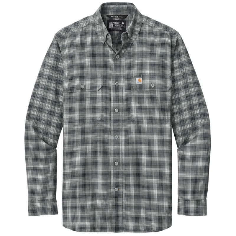 Carhartt Men's Plaid Steel Navy Rugged Flex Plaid Long Sleeve Shirt made by Carhartt