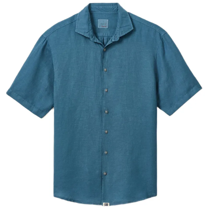 Johnnie-O Men's Navy Gianni Short Sleeve Hangin' Out Linen Button Down Shirt made by Johnnie-O