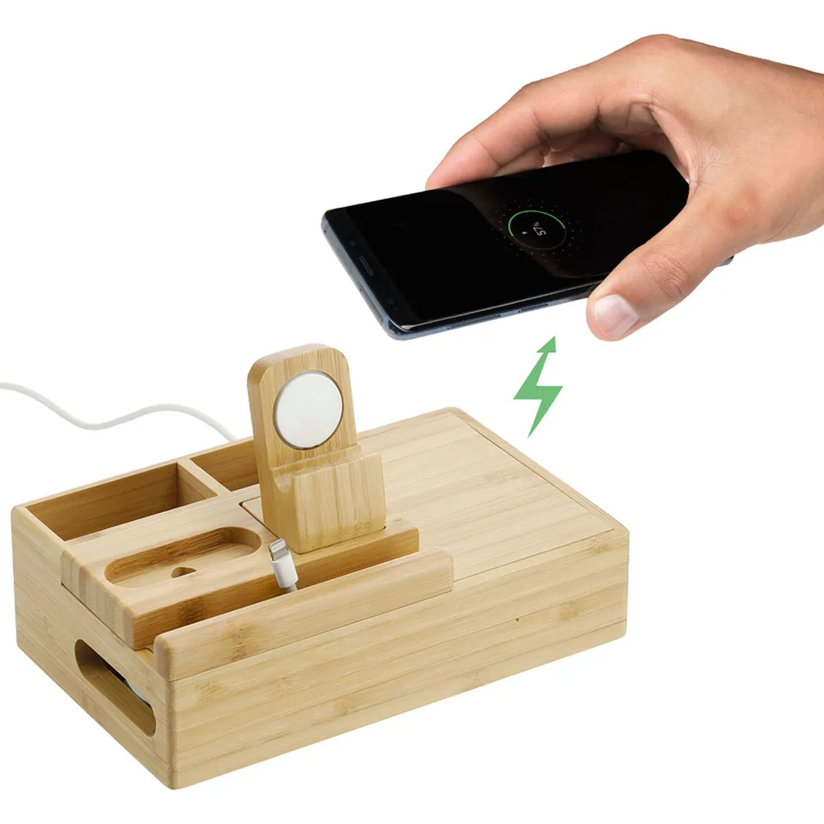 Leed's Natural Bamboo Fast Wirelsss Charging Dock Station sold by Merchology