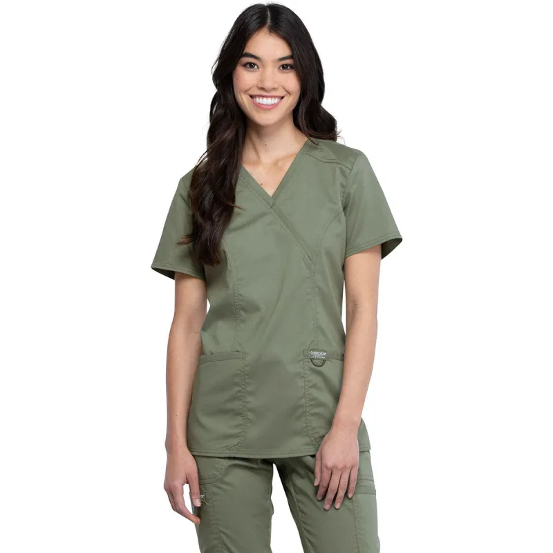 Cherokee Women's Olive Revolution Mock Wrap Top made by Cherokee