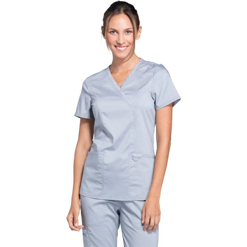 Cherokee Women's Grey Revolution Mock Wrap Top made by Cherokee