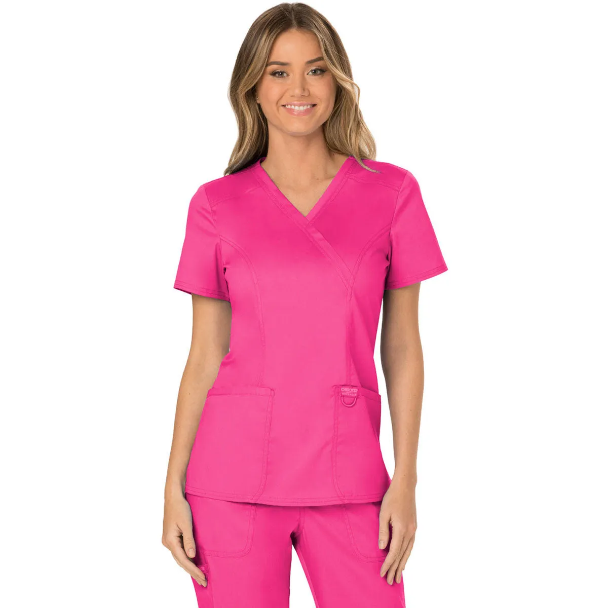 Cherokee Women's Electric Pink Revolution Mock Wrap Top sold by Merchology