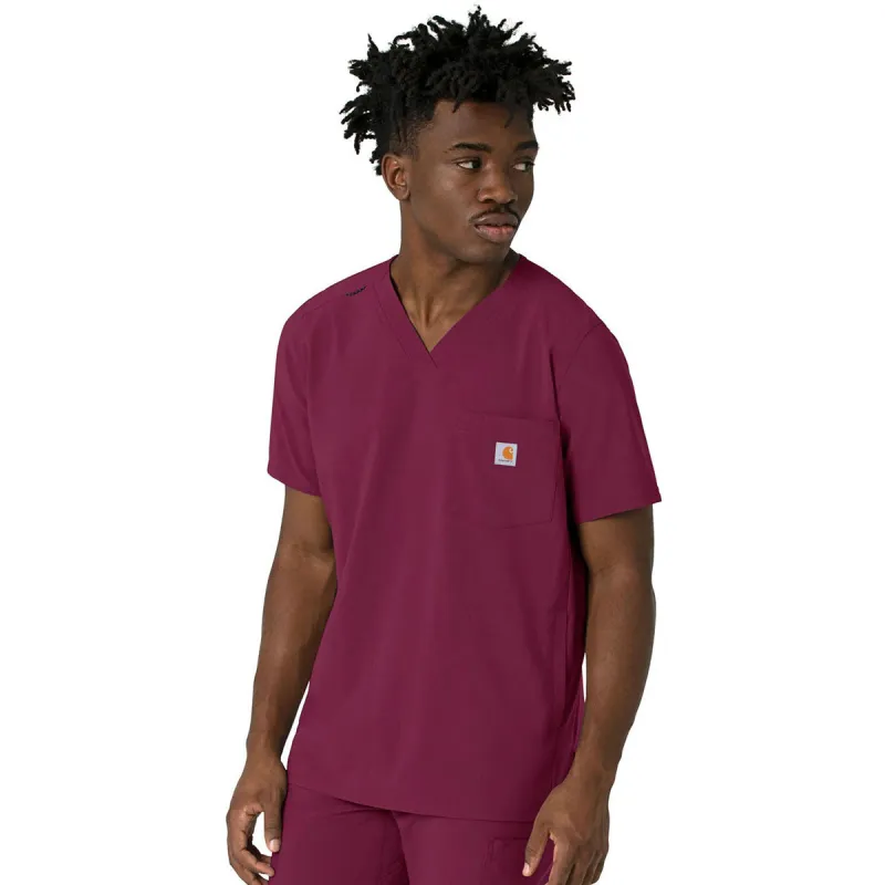 Carhartt Men's Wine Three-Pocket V-Neck Scrub Top made by Carhartt