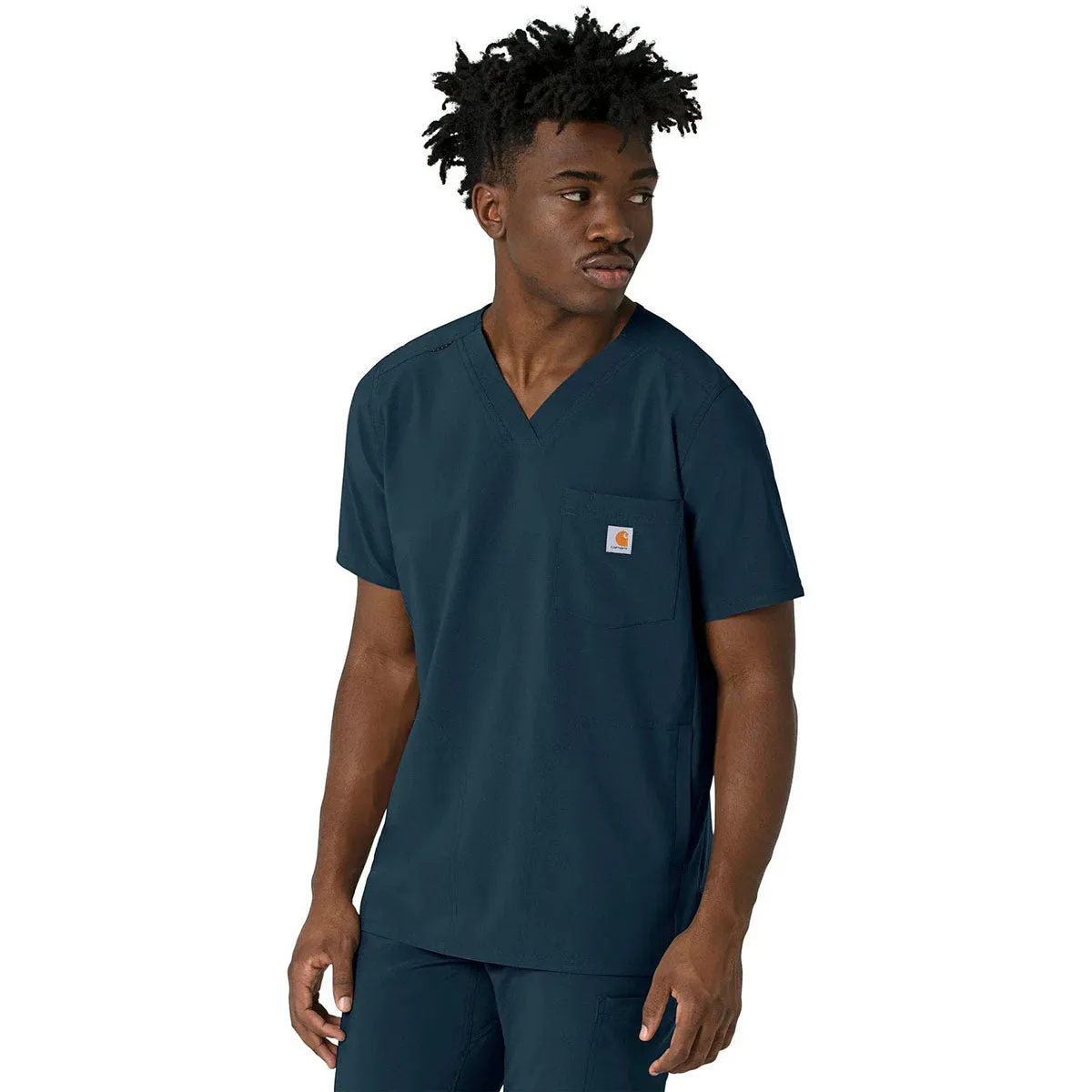 Carhartt Men's Navy Three-Pocket V-Neck Scrub Top sold by Merchology