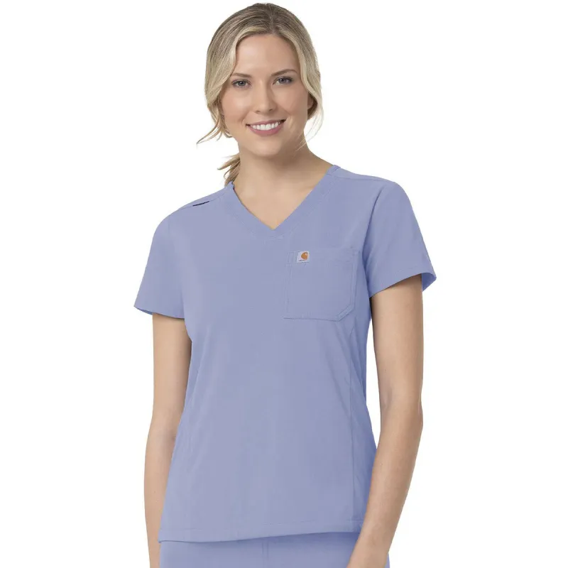 Carhartt Women's Ceil Blue Two-Pocket V-Neck Top made by Carhartt