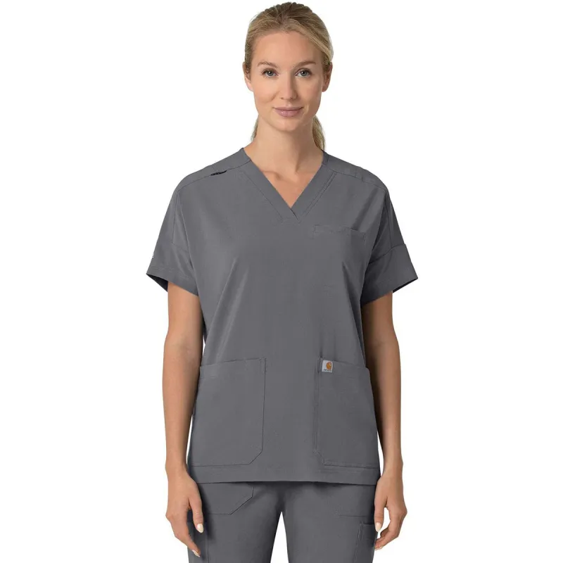 Carhartt Women's Pewter Four-Pocket Oversized V-Neck Top made by Carhartt