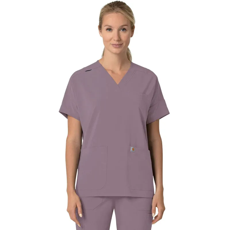 Carhartt Women's Lavender Mist Four-Pocket Oversized V-Neck Top made by Carhartt