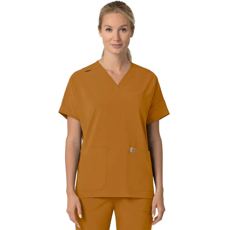Carhartt Women's Fox Brown Four-Pocket Oversized V-Neck Top made by Carhartt