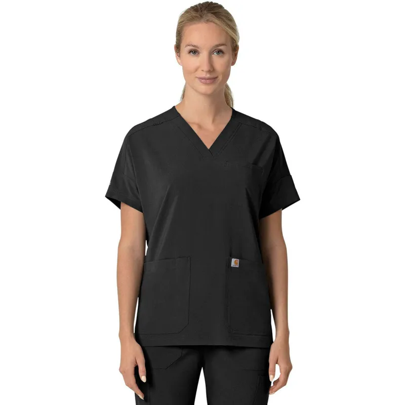 Carhartt Women's Black Four-Pocket Oversized V-Neck Top made by Carhartt