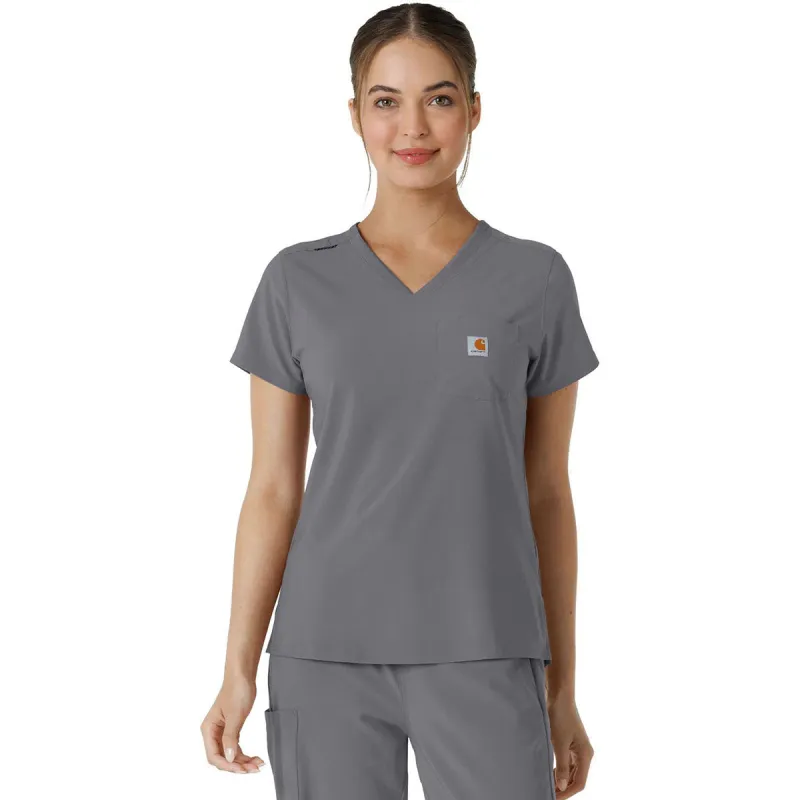 Carhartt Women's Pewter One-Pocket Tuck-In Scrub Top made by Carhartt