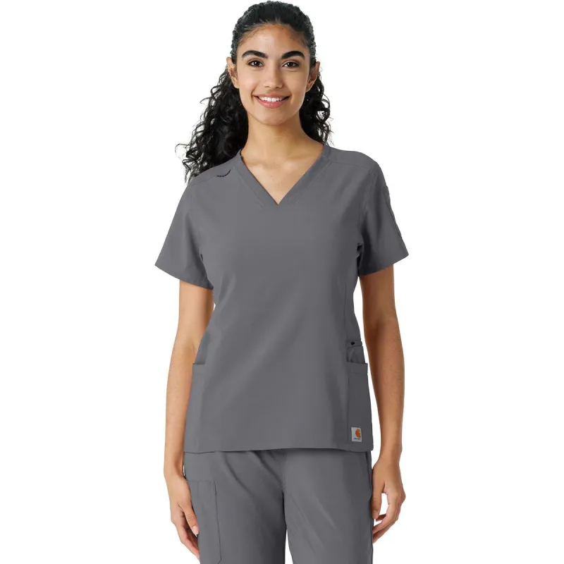 Carhartt Women's Pewter Knit Panel Scrub Top made by Carhartt