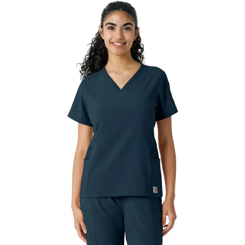 Carhartt Women's Navy Knit Panel Scrub Top made by Carhartt