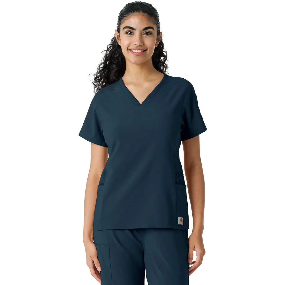 Carhartt Women's Navy Knit Panel Scrub Top sold by Merchology