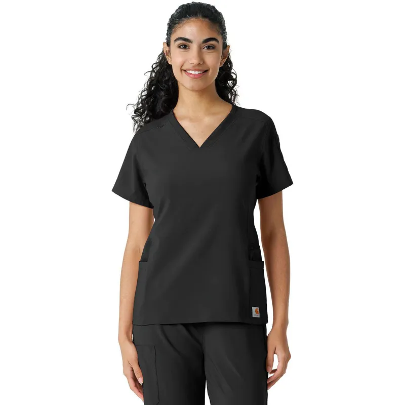 Carhartt Women's Black Knit Panel Scrub Top made by Carhartt