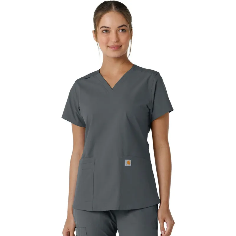 Carhartt Women's Pewter Four-Pocket V-Neck Knit Panel Scrub Top made by Carhartt