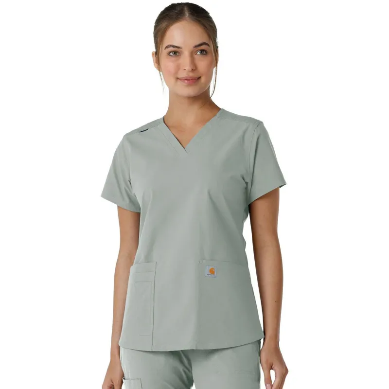 Carhartt Women's Grey Four-Pocket V-Neck Knit Panel Scrub Top made by Carhartt