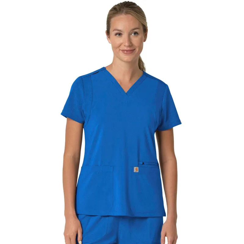 Carhartt Women's Royal Three-Pocket Flex Panel V-Neck Scrub Top made by Carhartt