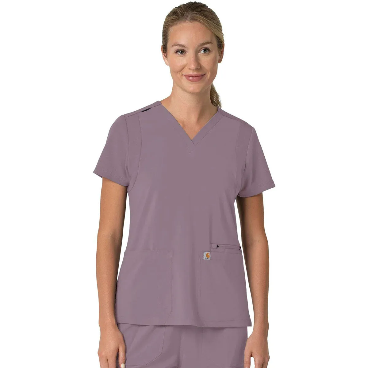 Carhartt Women's Lavender Mist Three-Pocket Flex Panel V-Neck Scrub Top sold by Merchology
