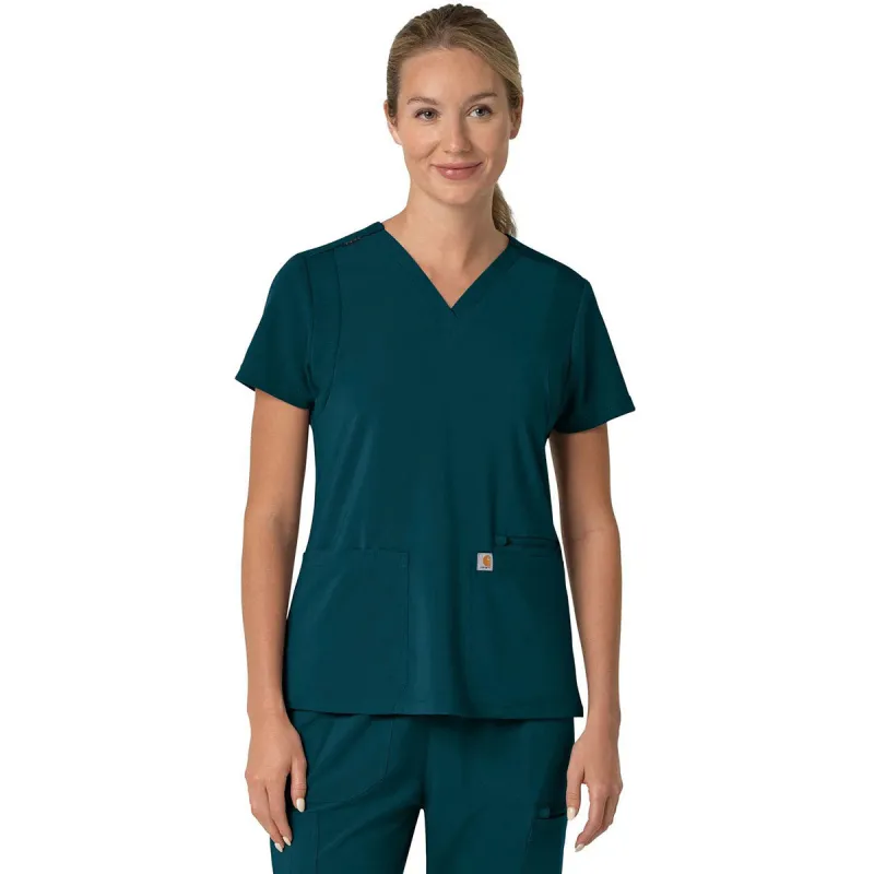 Carhartt Women's Caribbean Three-Pocket Flex Panel V-Neck Scrub Top made by Carhartt