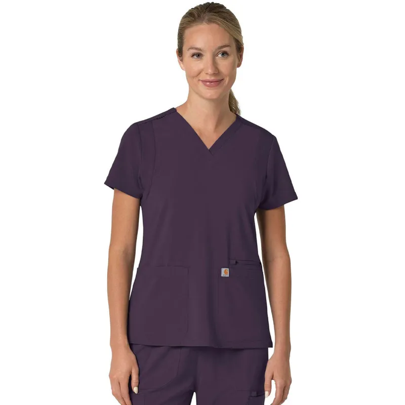 Carhartt Women's Black Plum Three-Pocket Flex Panel V-Neck Scrub Top made by Carhartt
