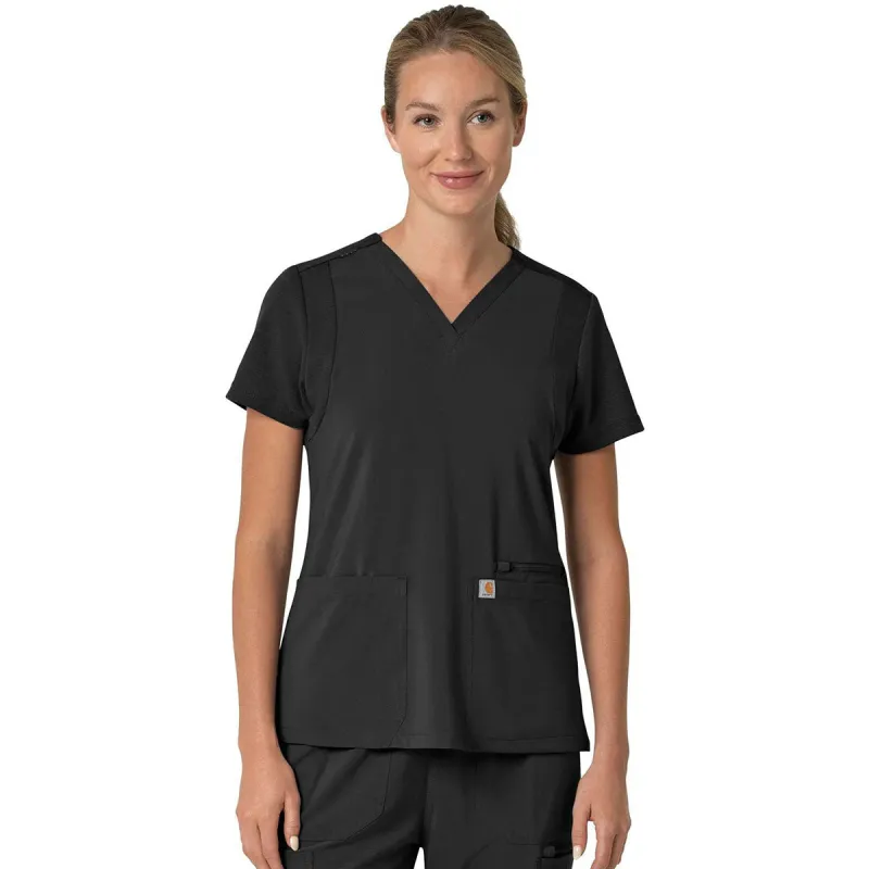 Carhartt Women's Black Three-Pocket Flex Panel V-Neck Scrub Top made by Carhartt