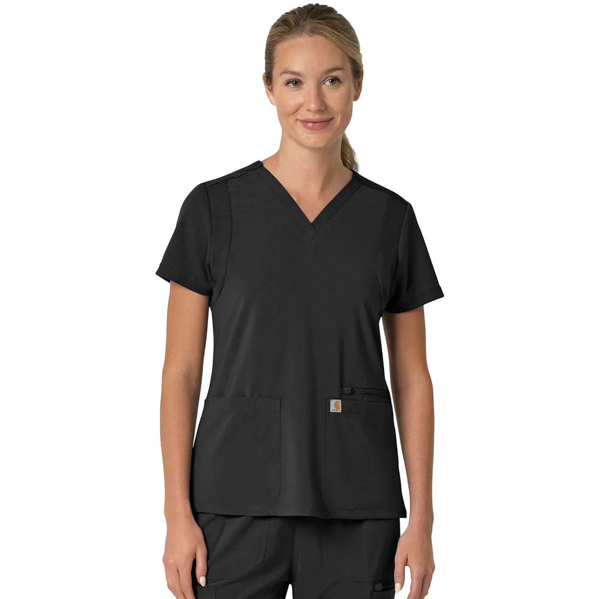 Carhartt Women's Black Three-Pocket Flex Panel V-Neck Scrub Top sold by Merchology