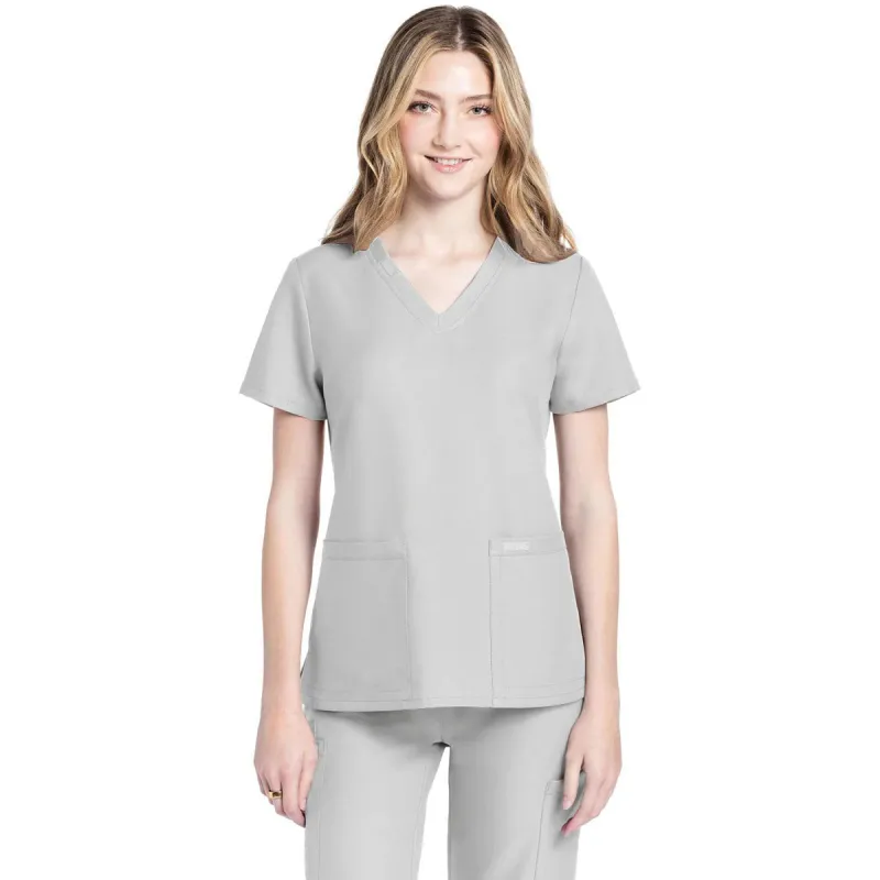 Cherokee Women's White 2-Pocket V-Neck Top made by Cherokee