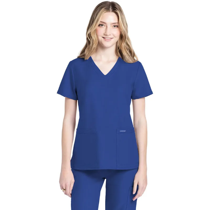 Cherokee Women's Galaxy Blue 2-Pocket V-Neck Top made by Cherokee