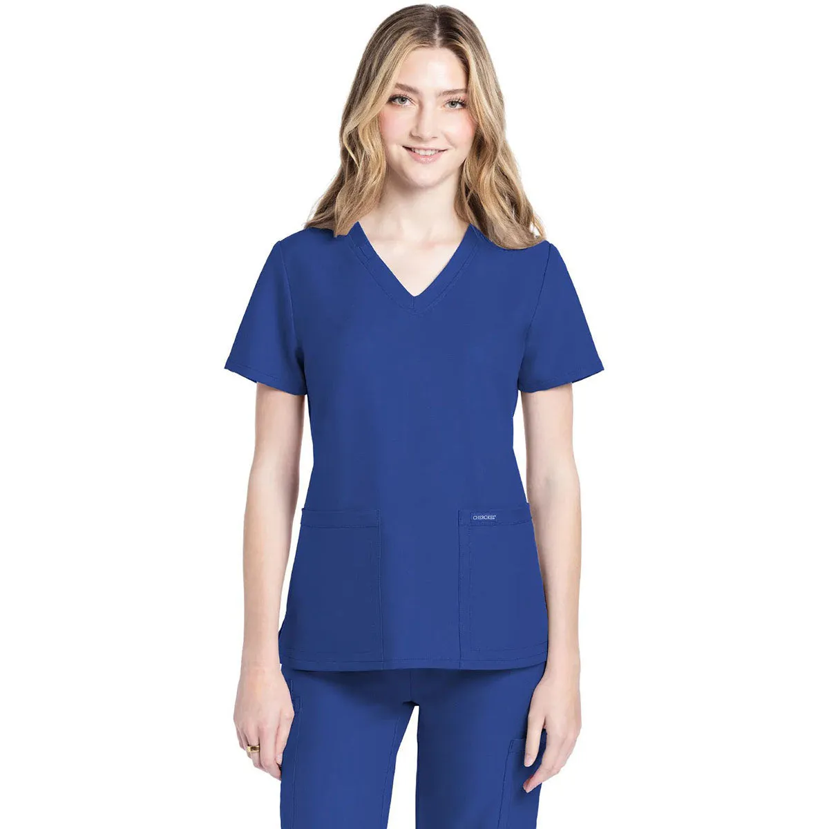 Cherokee Women's Galaxy Blue 2-Pocket V-Neck Top sold by Merchology