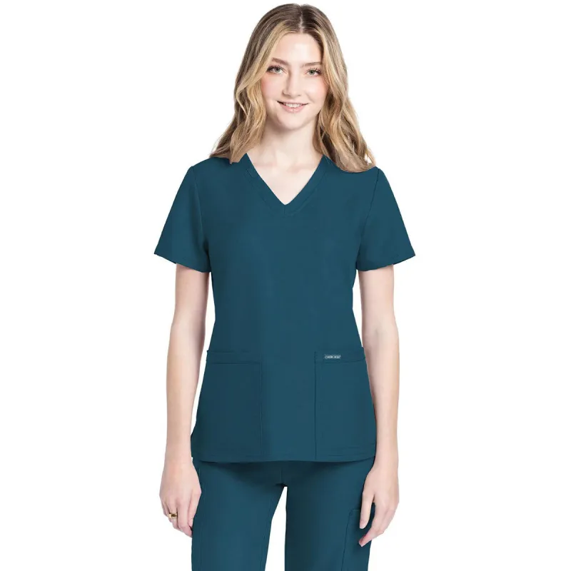 Cherokee Women's Caribbean Blue 2-Pocket V-Neck Top made by Cherokee