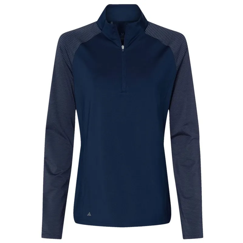Adidas Women's Team Navy Blue Stripe Block Quarter-Zip Pullover made by Adidas