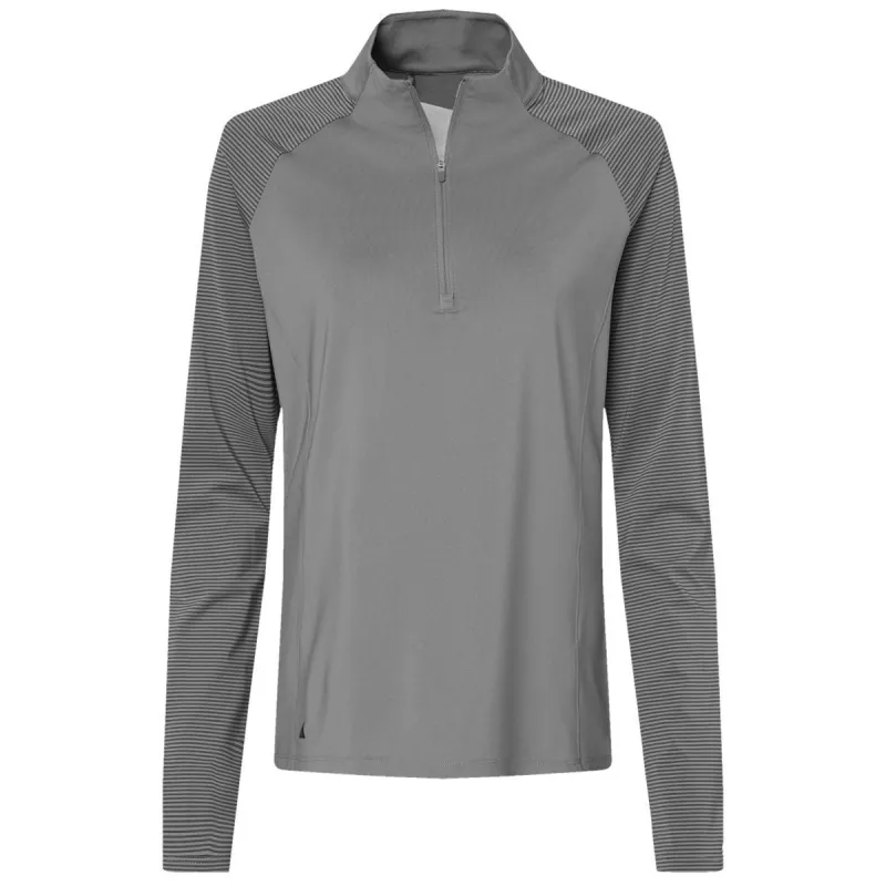 Adidas Women's Grey Three Stripe Block Quarter-Zip Pullover made by Adidas