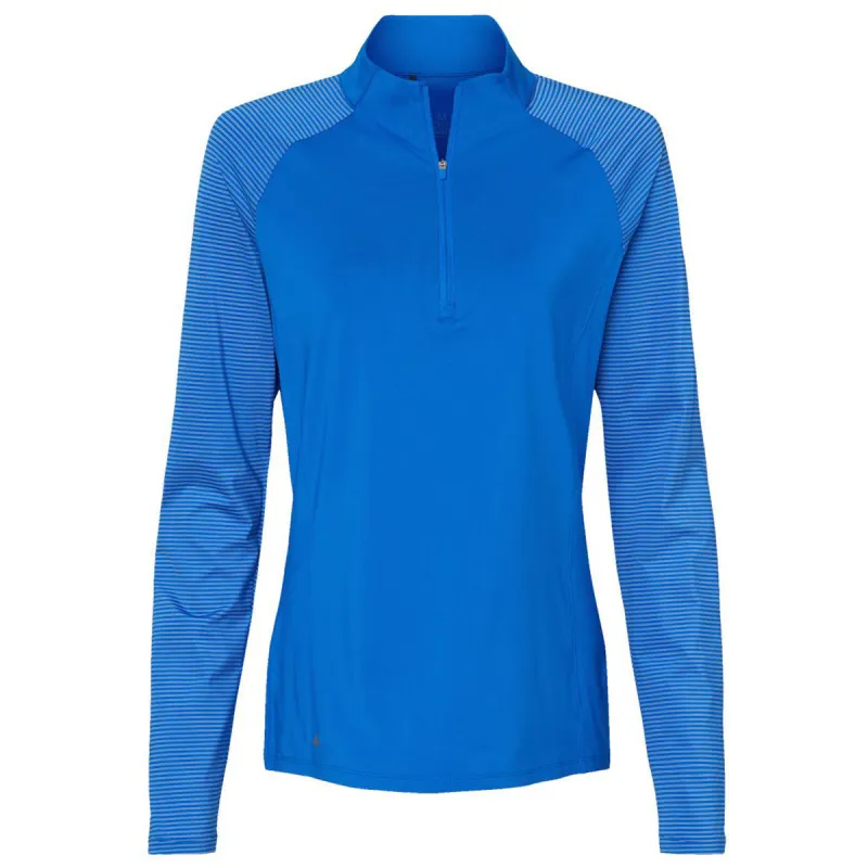 Adidas Women's Glory Blue Stripe Block Quarter-Zip Pullover made by Adidas