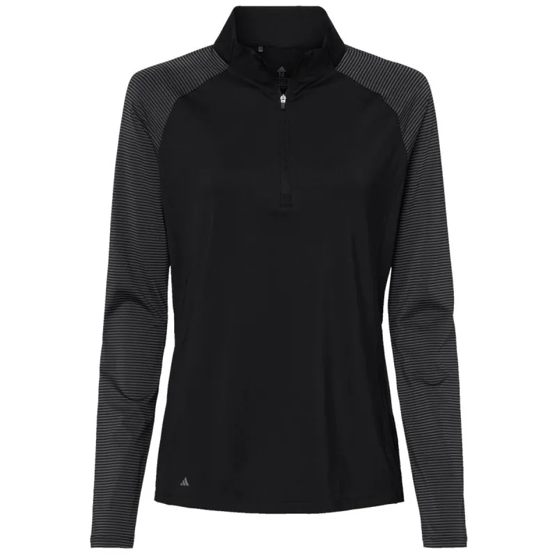 Adidas Women's Black Stripe Block Quarter-Zip Pullover made by Adidas