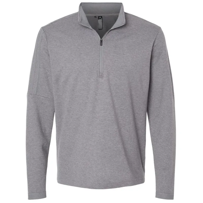 Adidas Men's Grey Three Melange 3-Stripes Quarter-Zip Sweater made by Adidas