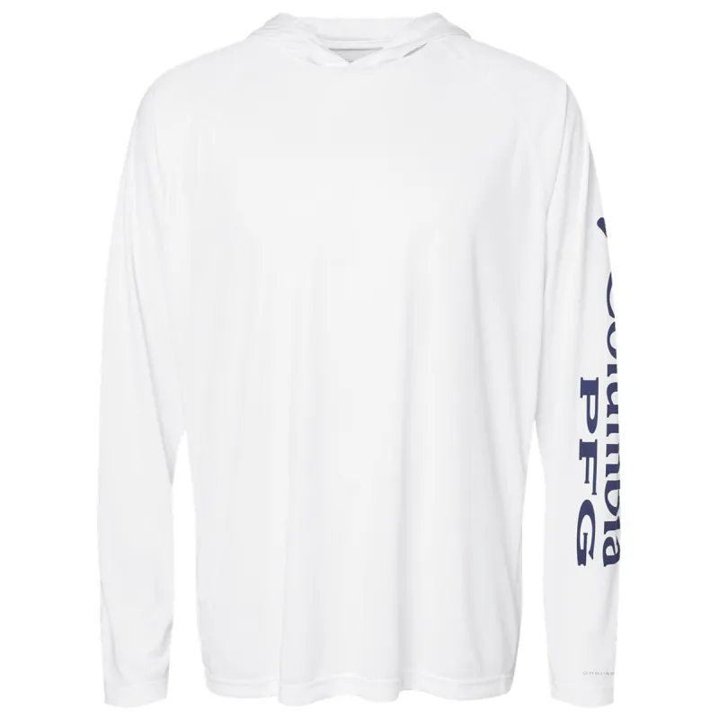 Columbia Men's White/Nightshade PFG Terminal Tackle Hooded Long Sleeve T-Shirt made by Columbia