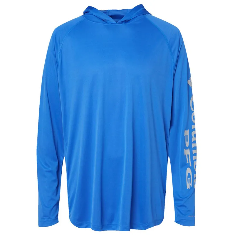 Columbia Men's Vivid Blue/Cool Grey PFG Terminal Tackle Hooded Long Sleeve T-Shirt made by Columbia