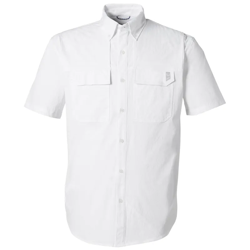 HUK Men's White Creekbed Short Sleeve Shirt made by Huk