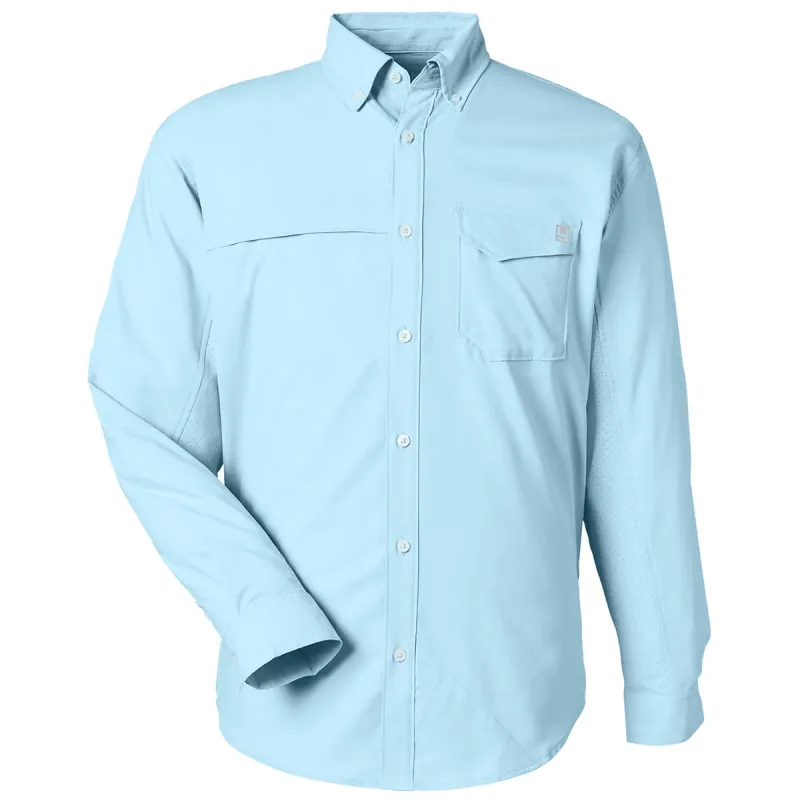 HUK Men's Crystal Blue Tide Point Long Sleeve Shirt made by Huk