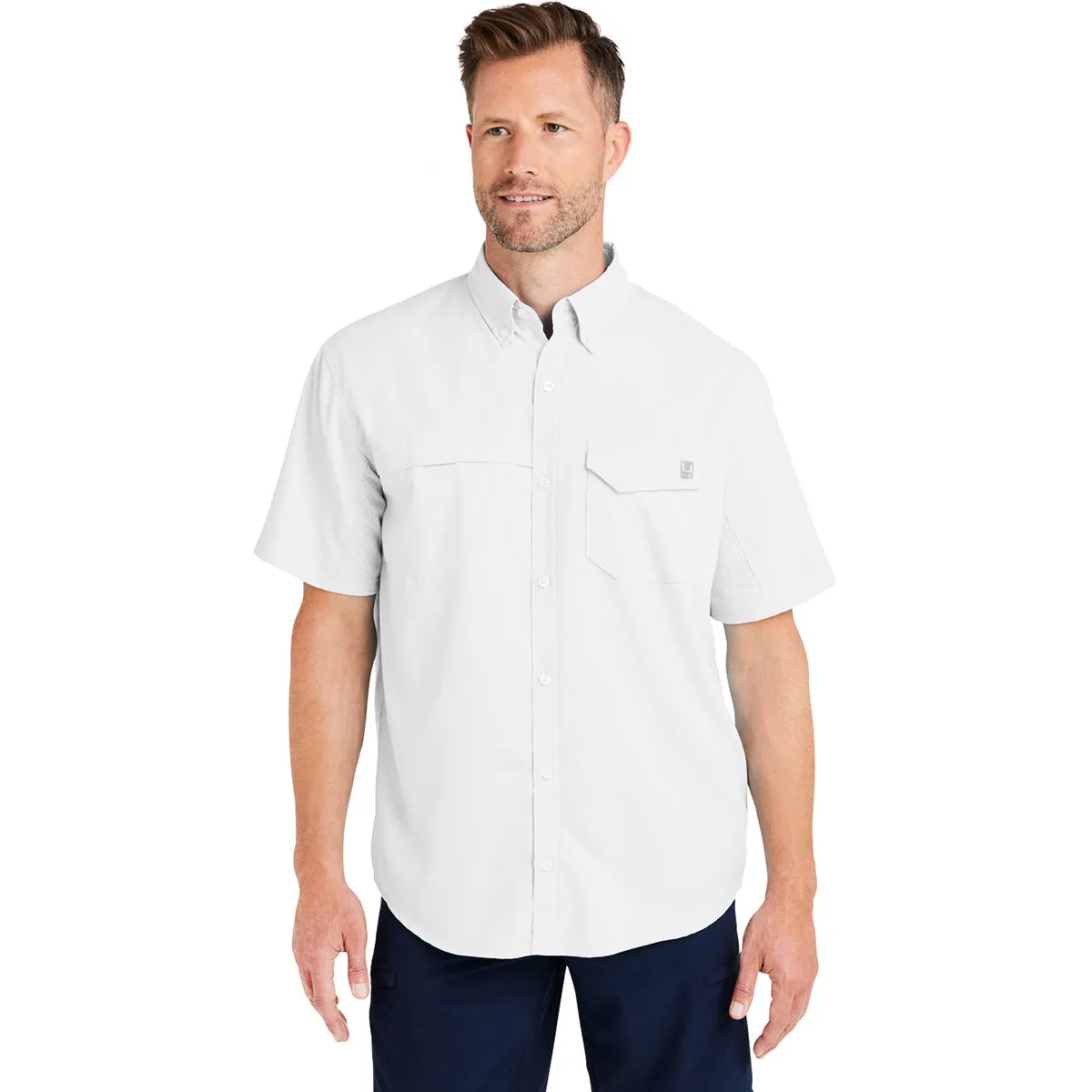 HUK Men's White Tide Point Short Sleeve Shirt sold by Merchology product image thumbnail 4