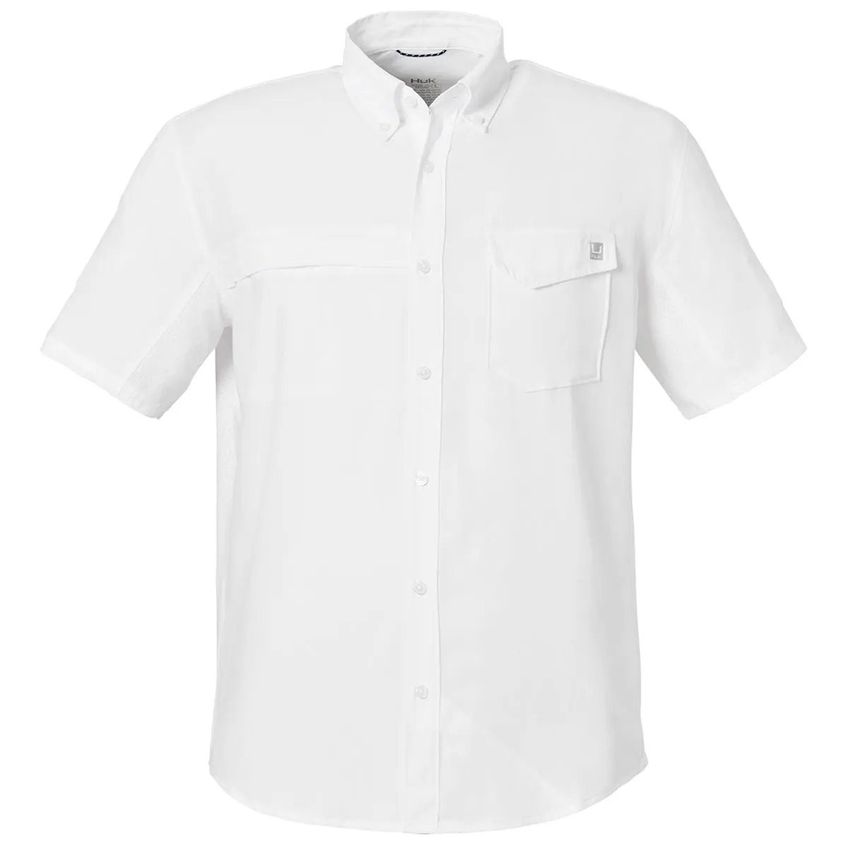 HUK Men's White Tide Point Short Sleeve Shirt sold by Merchology