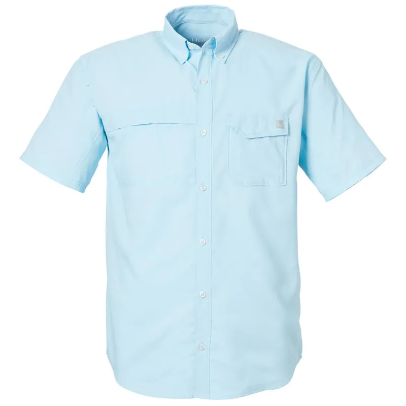 HUK Men's Crystal Blue Tide Point Short Sleeve Shirt made by Huk