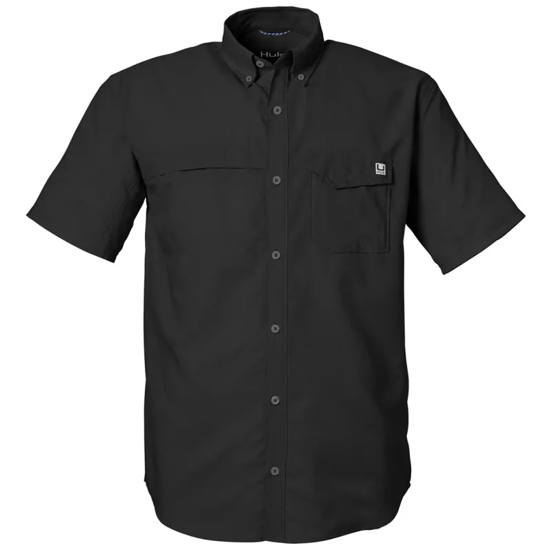 HUK Men's Black Tide Point Short Sleeve Shirt made by Huk