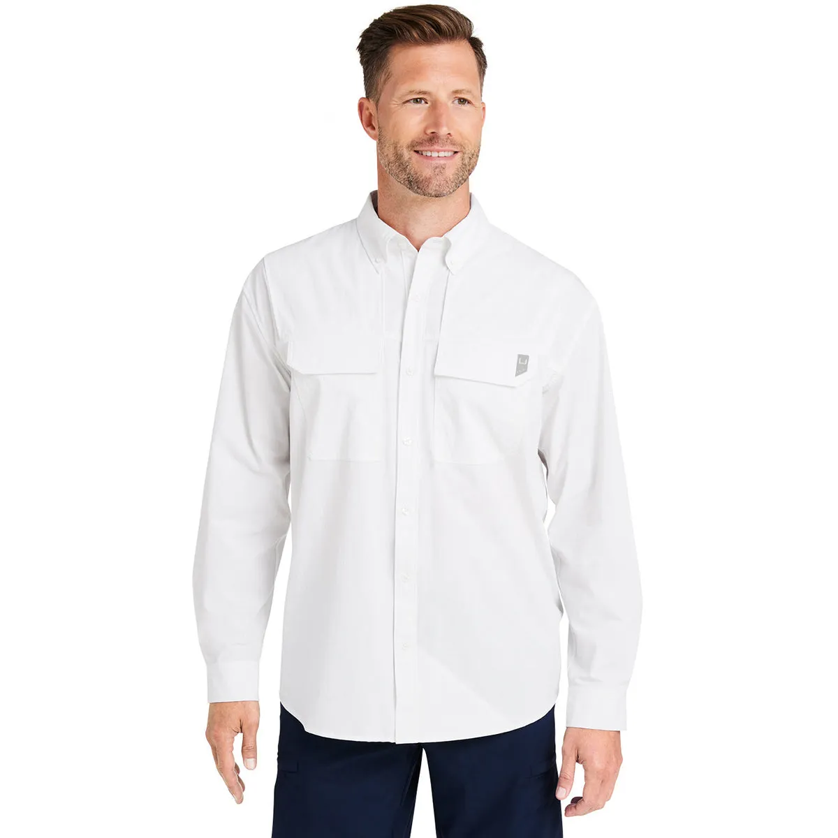 HUK Men's White Creekbed Long Sleeve Shirt sold by Merchology product image thumbnail 4