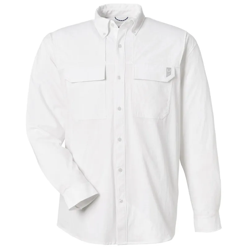 HUK Men's White Creekbed Long Sleeve Shirt made by Huk