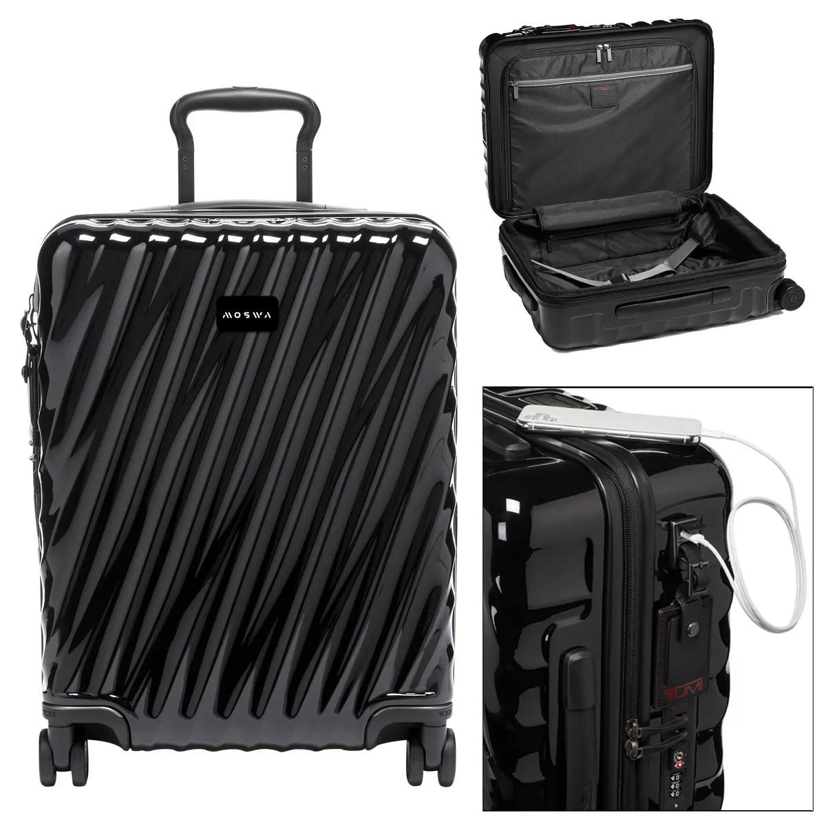 TUMI Black 19 Degree Continental Expandable 4 Wheeled Carry On sold by Merchology